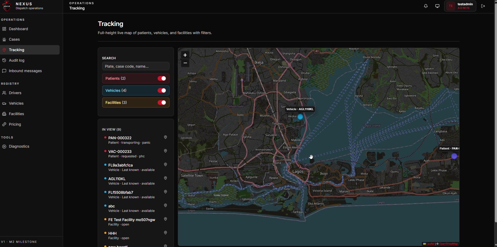 Nexus live tracking map — Lagos, Nigeria